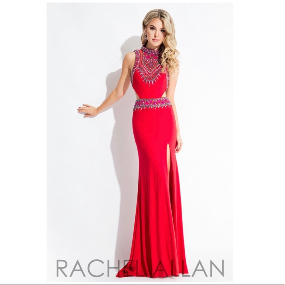 7514 Rachel Allan red formal dress